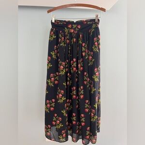 J Crew Point Sur Dark Navy Floral Chiffon Maxi Skirt 2